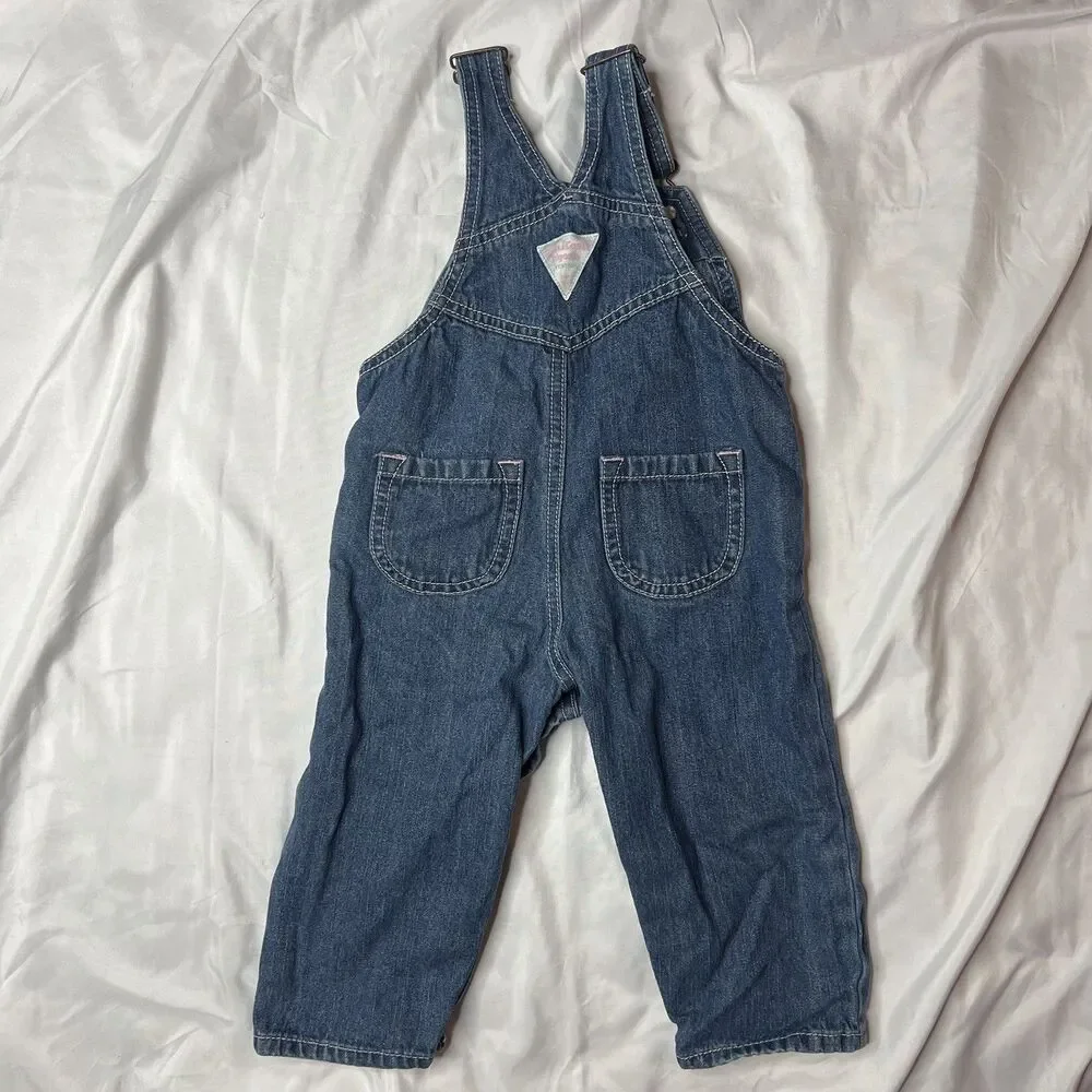 Oshkosh B'Gosh Blue Pink Jean Denim Overalls 12 Months Baby Toddler Fall Autumn